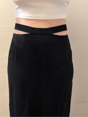 Sandro Black Pencil Midi Skirt with Cutout Straps